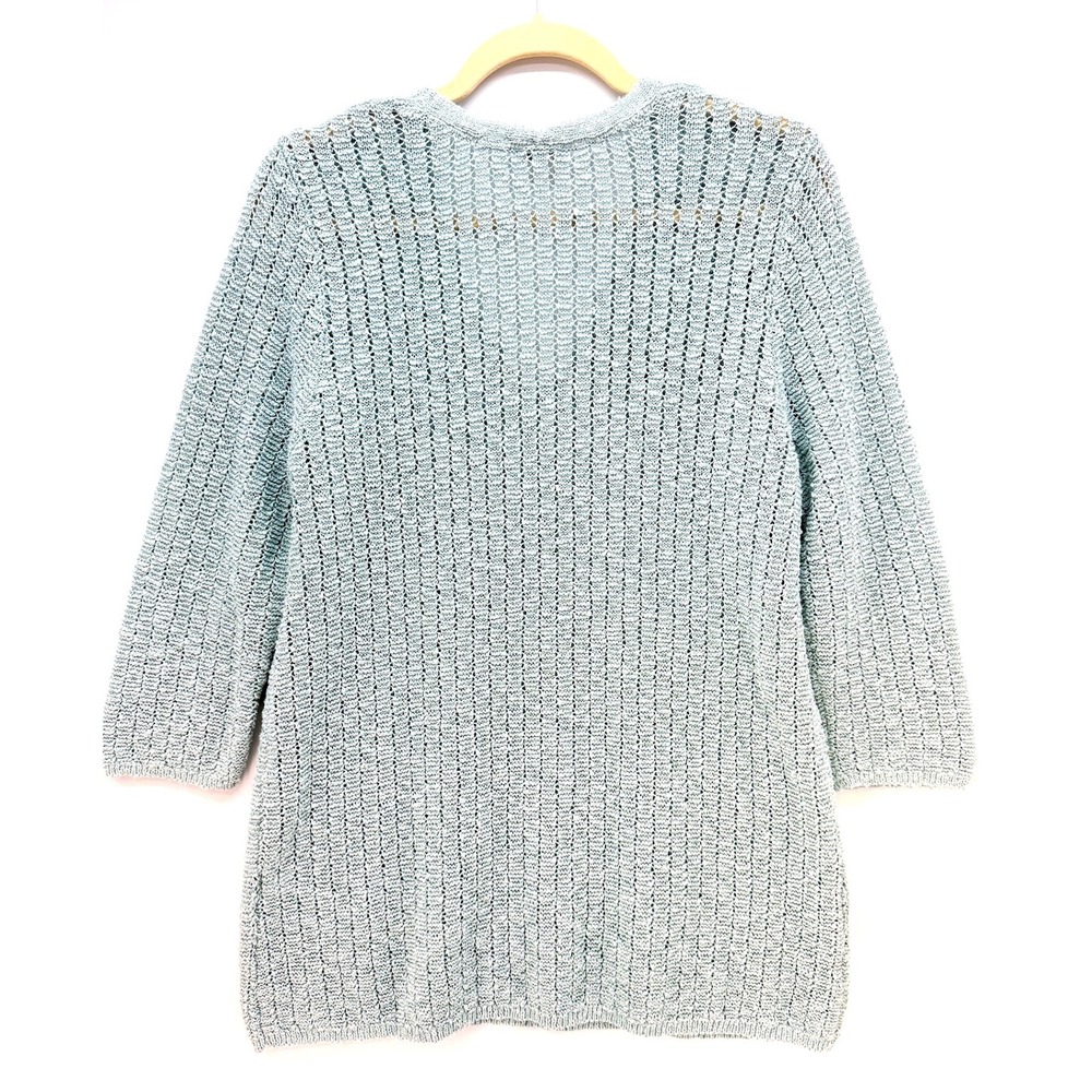 J Jill Seafoam Cotton Blend Open Knit Sweater L Cottagecore Coastal Granny - Picture 2 of 11